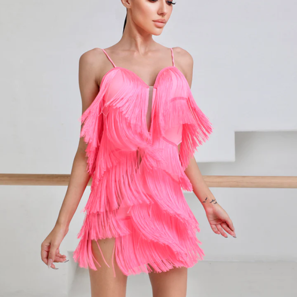Women's Hot Pink Body Twist Fringe Dress